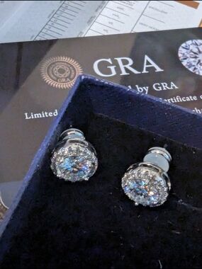 6.5 mm 1.0 ct. Moissante GRA certified Halo Stud Earrings with Clear Crystals